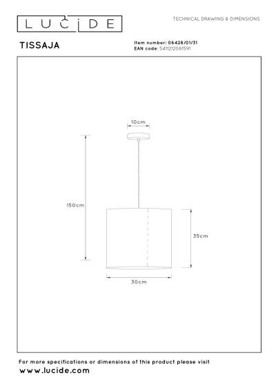 Lucide TISSAJA - Pendant light - Ø 30 cm - 1xE27 - White